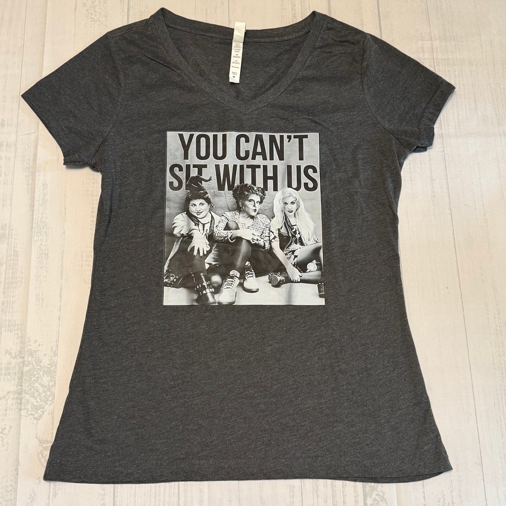 Rustic United Hocus Pocus You Cant Sit With Us V-Neck Graphic Tee Gray Medium